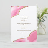 Elegante roze gouden agaat bruiloft uitnodiging (Staand voorkant)