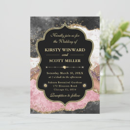 Elegante Roze Gouden Agaat Marmer Glitter Bruiloft Kaart