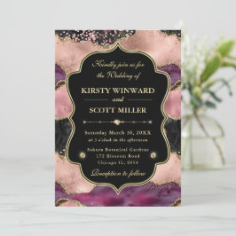 Elegante Roze Gouden Agaat Marmer Glitter Bruiloft Kaart