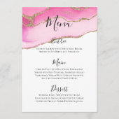 Elegante Roze & Gouden Agaat Steen Bruiloft Recept Menu (Voorkant)