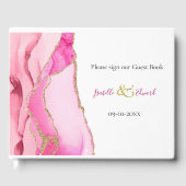 Elegante Roze & Gouden Agaat Stone Bruiloft Gastenboek (Voorkant)