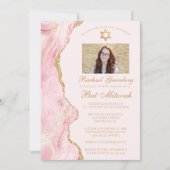 Elegante roze gouden agaat vleermuis mitzvah fotof kaart (Voorkant)