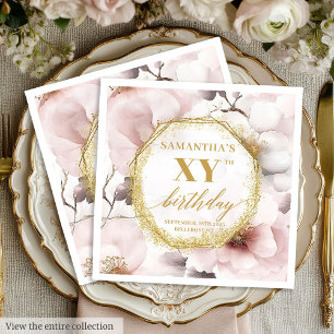 Elegante Roze Gouden Aquarel 80 Verjaardag Servett Servet