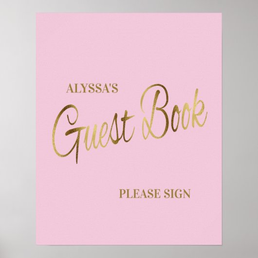 Elegante Roze Gouden Baby Shower Gastboek Poster (Voorkant)