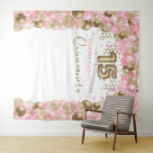 Elegante Roze Gouden Ballonboog Quinceanera Wandkleed (In Situ (horizontaal))