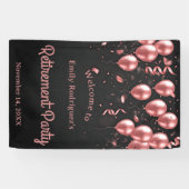 Elegante Roze Gouden Ballonnen Zwarte Pensioenfees Spandoek (Horizontaal)