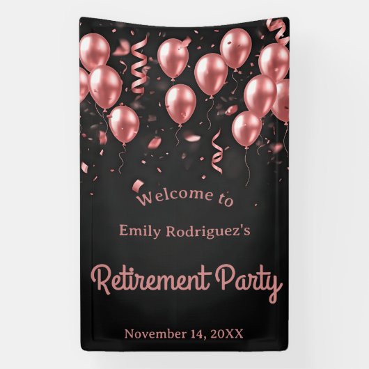 Elegante Roze Gouden Ballonnen Zwarte Pensioenfees Spandoek (Verticaal)