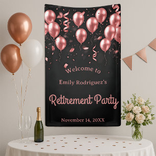 Elegante Roze Gouden Ballonnen Zwarte Pensioenfees Spandoek