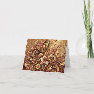 Elegante Roze Gouden Barokke Bloem Notitiekaart