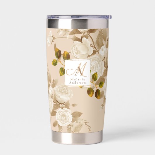 Elegante roze gouden beige monogram geïsoleerde drinkbeker (Links)