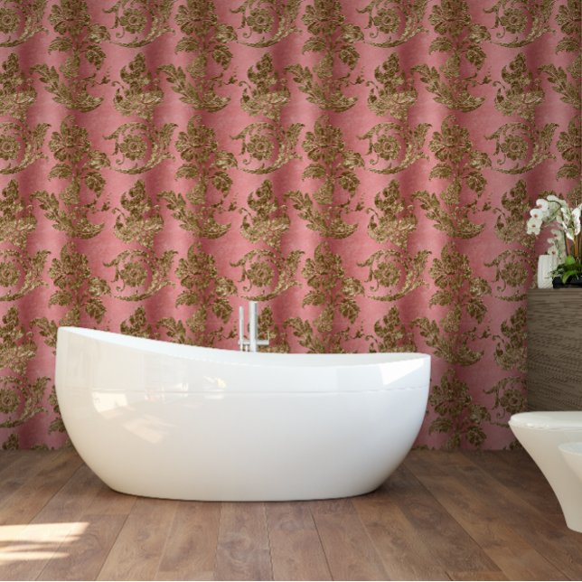 Elegante  Roze Gouden Bloem Behang (Elegant Vintage Pink Gold Floral Wallpaper)