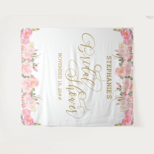 Elegante Roze Gouden Bloem Bruidsdouche Calligraph Wandkleed (Voorkant (horizontaal))