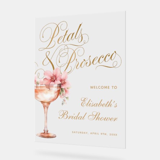 Elegante Roze Gouden Bloem Bruidsfeest Acryl Bord (Hoek)