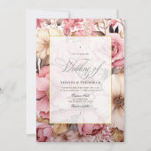 Elegante Roze Gouden Bloem Bruiloft Kaart (Voorkant)