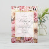 Elegante Roze Gouden Bloem Bruiloft Kaart (Staand voorkant)