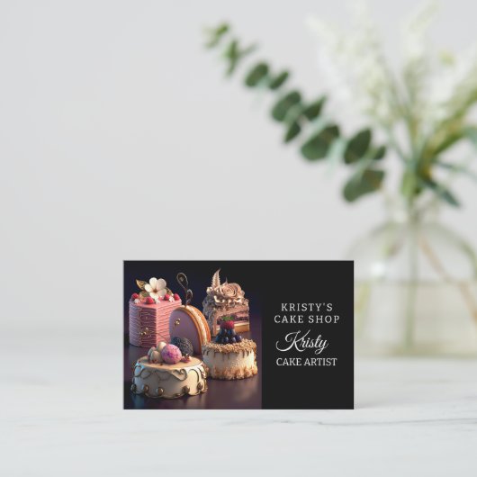 Elegante Roze Gouden Bloem Cake Banketbakkerij Visitekaartje (Staand voorkant)