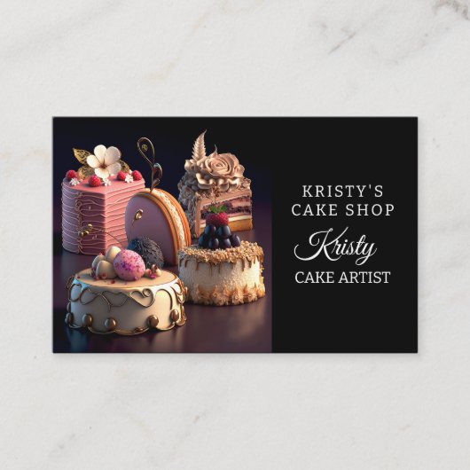 Elegante Roze Gouden Bloem Cake Banketbakkerij Visitekaartje (Voorkant)