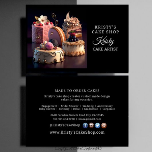 Elegante Roze Gouden Bloem Cake Banketbakkerij Visitekaartje