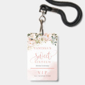 Elegante roze gouden bloem eucalyptus goud zestien badge (Voorzijde met lanyard)