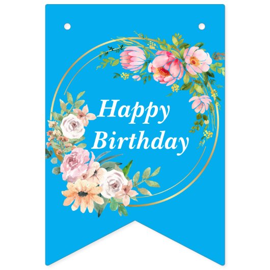 Elegante Roze & Gouden Bloem Krans Bunting Banner (Tweede vlag)