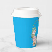 Elegante Roze & Gouden Bloem Krans Papier cup Blau Papieren Bekers (Rechts)