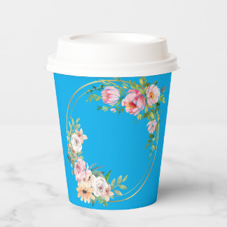 Elegante Roze & Gouden Bloem Krans Papier cup Blau Papieren Bekers