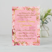 Elegante Roze Gouden Bloem Quinceañera Folie Uitnodiging (Staand Voorkant)
