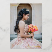 Elegante Roze Gouden Bloem Quinceañera Folie Uitnodiging (Achterkant)