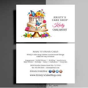 Elegante Roze Gouden Bloem Vlinder Cake Bakkerij Visitekaartje