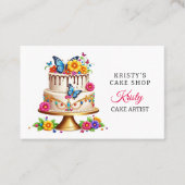 Elegante Roze Gouden Bloem Vlinder Cake Banketbakk Visitekaartje (Voorkant)