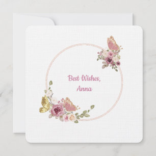 Elegante Roze Gouden Bloem Vlinder Frame Kaart