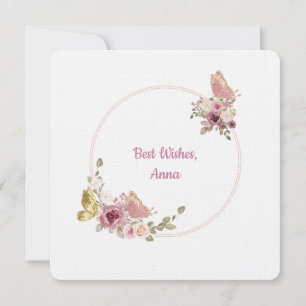 Elegante Roze Gouden Bloem Vlinder Frame Kaart