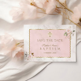 Elegante roze gouden bloemen kruis meisje doop save the date
