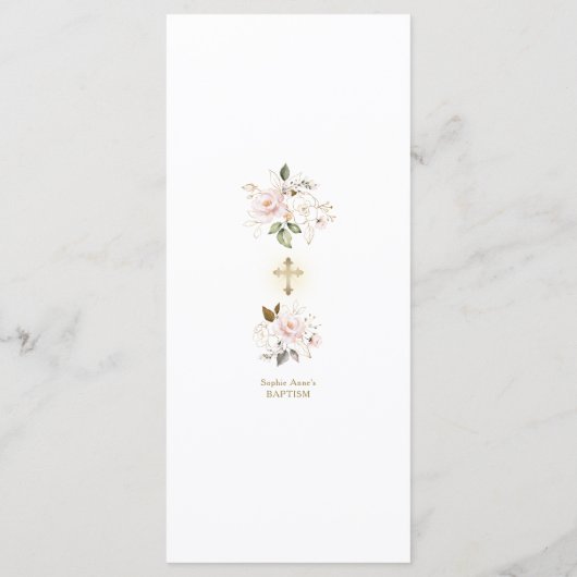 Elegante roze gouden bloemen marmeren doop menu (Achterkant)