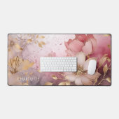 Elegante roze gouden bloemen moderne gepersonalise bureaumat (Keyboard & Muis)