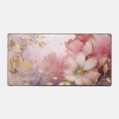 Elegante roze gouden bloemen moderne gepersonalise bureaumat (Voorkant)
