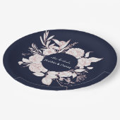 Elegante roze gouden bloemen Navy Blue Trouwen Papieren Bordje (Gekanteld)