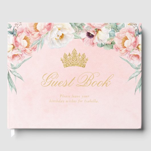 Elegante roze & gouden bloemen Quinceañera Gastenboek (Voorkant)