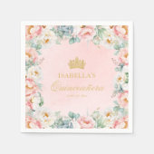Elegante Roze Gouden Bloemen Quinceañera Party Servet (Voorkant)