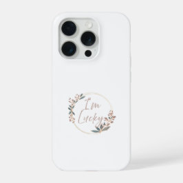 Elegante roze gouden bloemenkrans 'Ik heb geluk' q iPhone 15 Pro Case