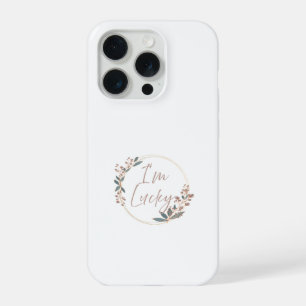 Elegante roze gouden bloemenkrans 'Ik heb geluk' q iPhone 15 Pro Case