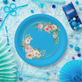 Elegante roze & gouden bloemenkrans papier Bord bl (Feest)