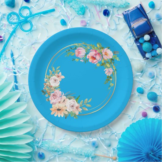 Elegante roze & gouden bloemenkrans papier Bord bl (Feest)