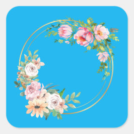 Elegante roze & gouden bloemenkrans Sticker blauw