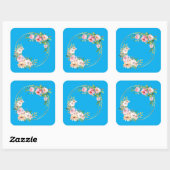 Elegante roze & gouden bloemenkrans Sticker blauw (Vel)