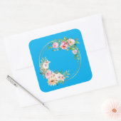 Elegante roze & gouden bloemenkrans Sticker blauw (Envelop)