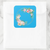 Elegante roze & gouden bloemenkrans Sticker blauw (Tas)