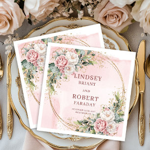 Elegante roze gouden bloemige eucalyptus goud glit servet