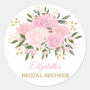 Elegante Roze Gouden Bloemige Groene Dank Je Favor Ronde Sticker