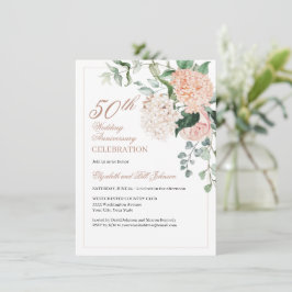 Elegante Roze Gouden Bloemige Huwelijksverjaardag Kaart
